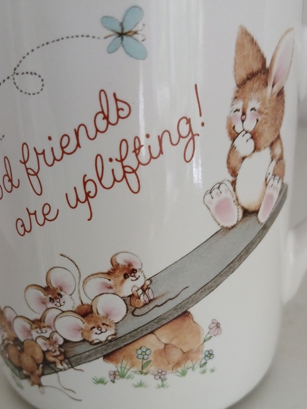 GOOD FRIENDS ARE UPLIFTING Hallmark Hug Mug 8 oz Vintage 1980s Bunny
